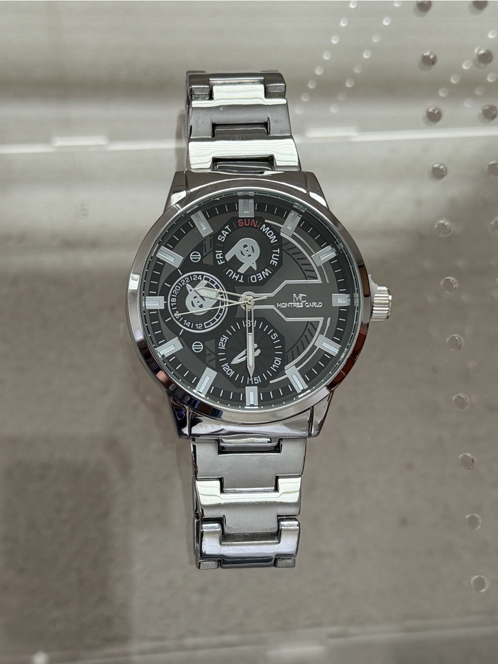 Montre Carlo Stainless Steel Men's Watch - Silver Tone, Black Dial NWOT - Picture 2 of 6